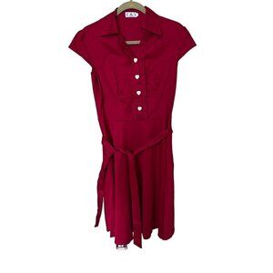Zapaka Red Dress Large Drop Waist Vintage inspired Demure Housewife date night
